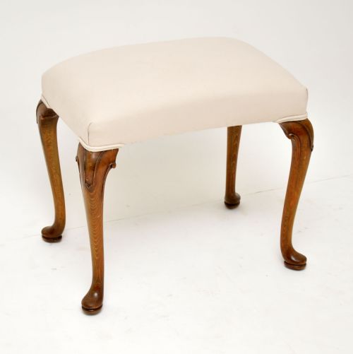 
Antique Queen Anne Style Walnut Upholstered Stool