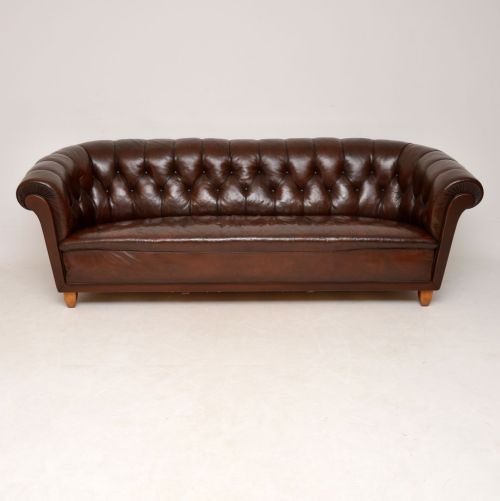 Antique Swedish Leather Chesterfield Sofa