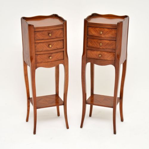 Pair of Antique French Inlaid King Wood Bedside Tables