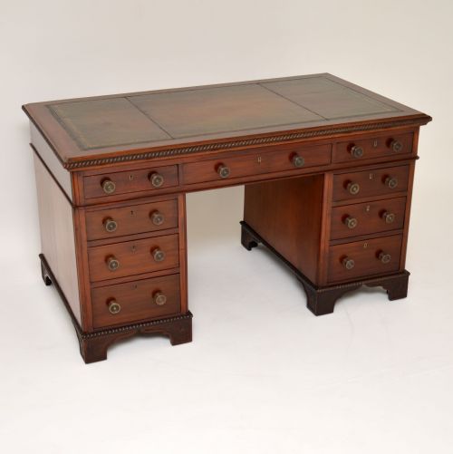 Antique Victorian Mahogany Leather Top Pedestal Desk