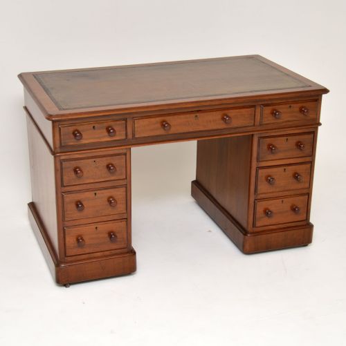 Antique Victorian Mahogany Leather Top Pedestal Desk