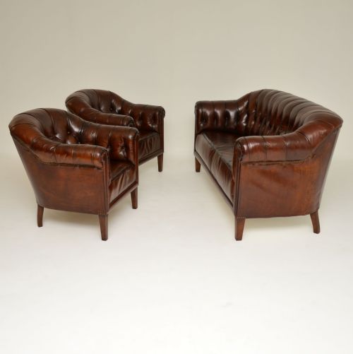 fig 2. Pair of Antique Swedish Leather Deep Buttoned Armchairs
