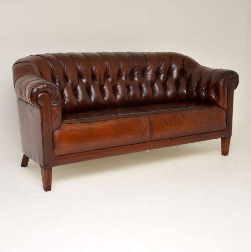 Antique Swedish Leather Chesterfield Sofa