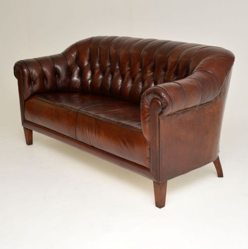 fig 2. Antique Swedish Leather Chesterfield Sofa