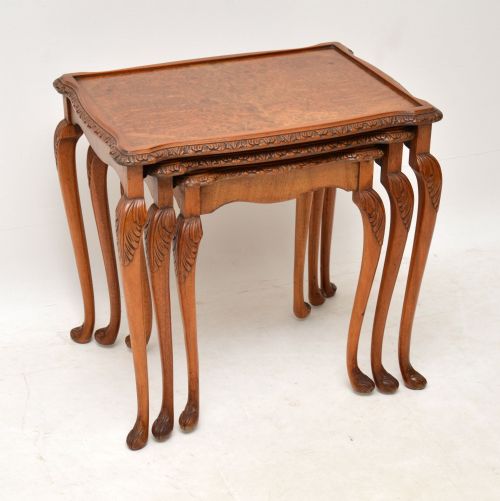 Antique Burr Walnut Nest of Three Tables