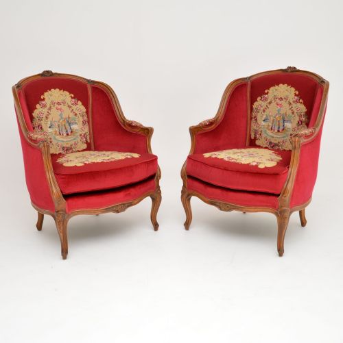 Pair of Antique French Tapestry Armchairs