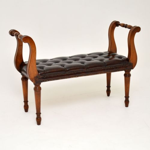 Antique Mahogany & Leather Stool / Bench