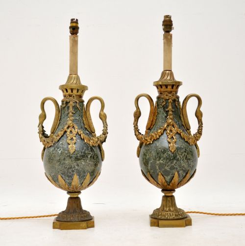 Pair of Antique French Marble & Gilt Metal Table Lamps