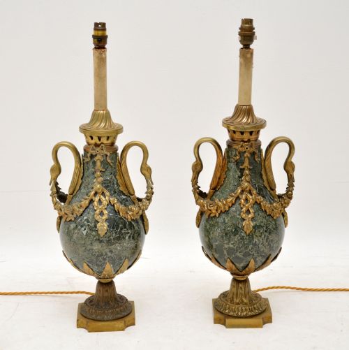 fig 1. Pair of Antique French Marble & Gilt Metal Table Lamps