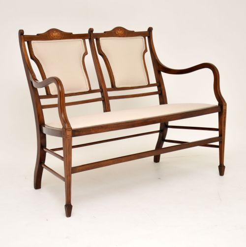 Antique Edwardian Inlaid Mahogany Settee
