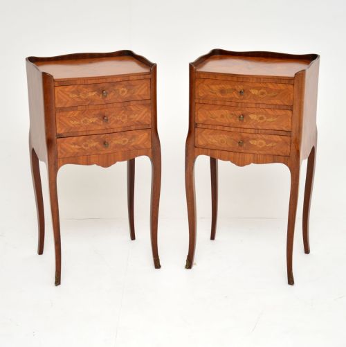 Pair of Antique French Inlaid Marquetry Bedside Chests