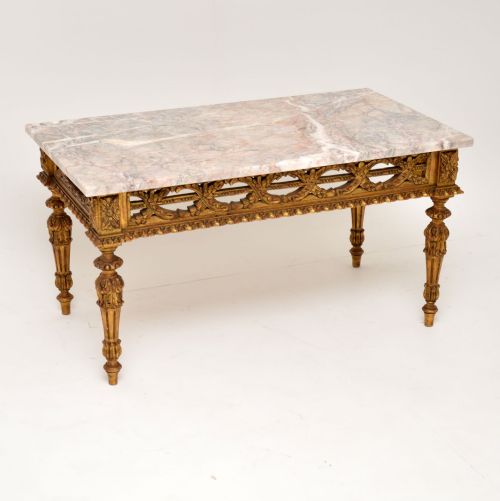 Antique French Gilt Wood Marble Top Coffee Table