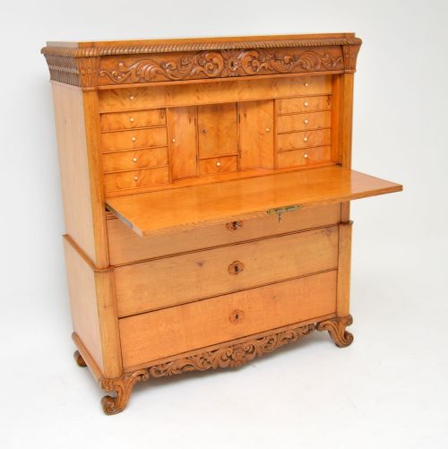 Antique Swedish Carved Oak Secretaire Chest
