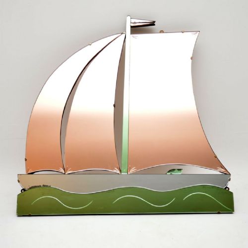 1920’S Original Art Deco Peach & Green Glass Mirror