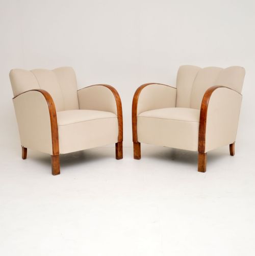 Pair of Swedish Art Deco Satin Birch Armchairs