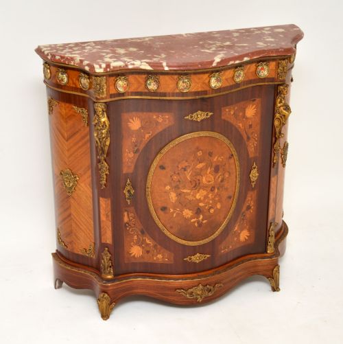 Antique French Inlaid Marquetry Marble Top Cabinet