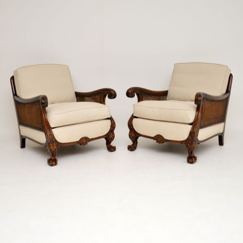 Pair of Antique Swedish Satin Birch Bergere Armchairs
