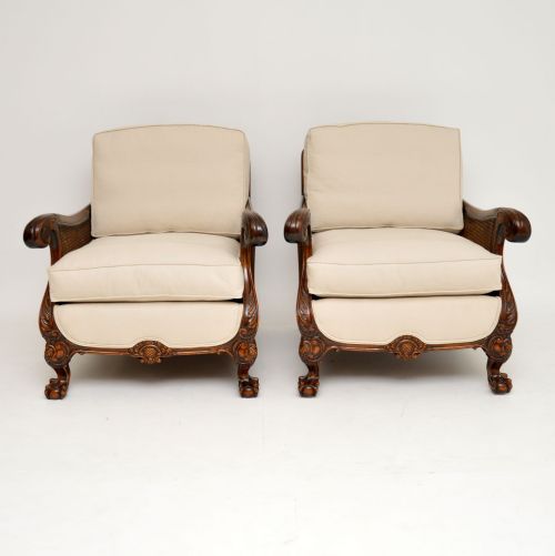 fig 1. Pair of Antique Swedish Satin Birch Bergere Armchairs
