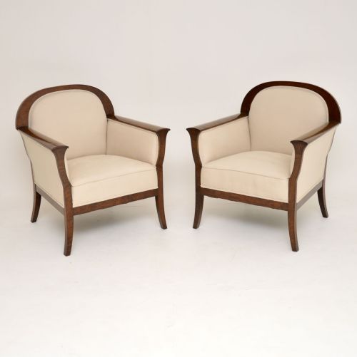 Pair of Antique Swedish Satin Birch Biedermeier Style Armchairs