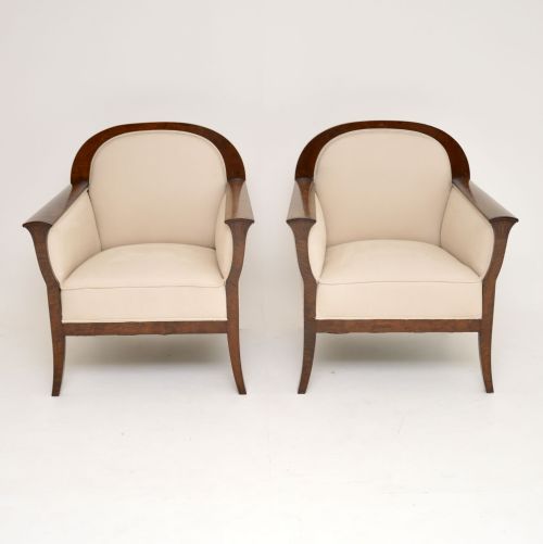 fig 1. Pair of Antique Swedish Satin Birch Biedermeier Style Armchairs