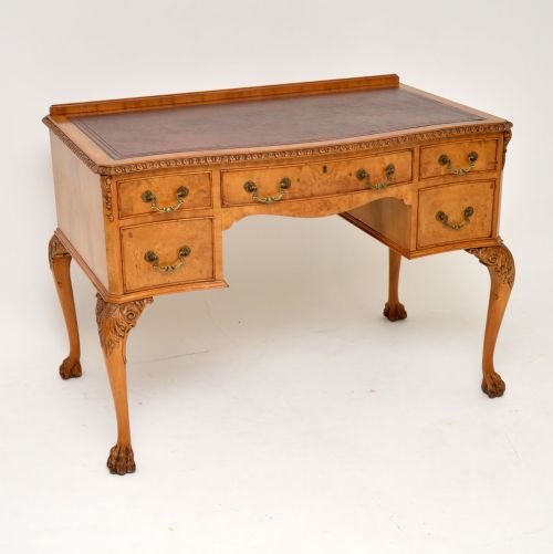 Antique Burr Walnut Leather Top Desk
