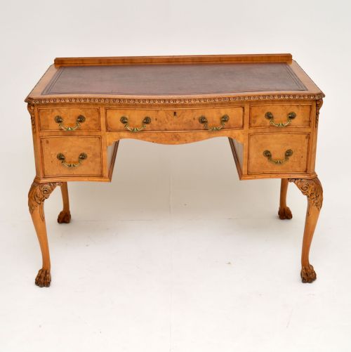 fig 1. Antique Burr Walnut Leather Top Desk