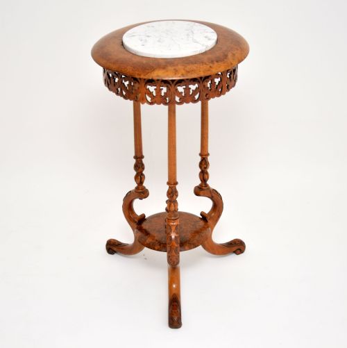 Antique Victorian Burr Walnut & Marble Side Table