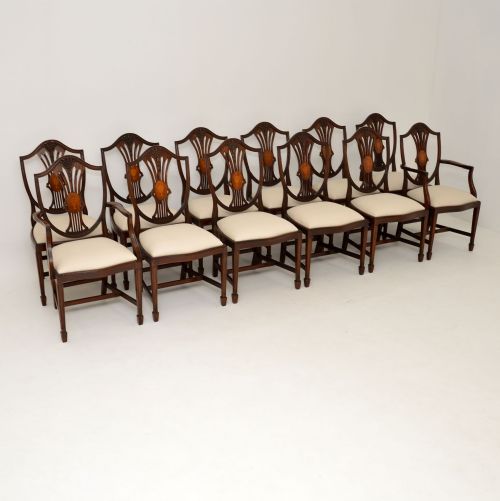 Set of 12 Antique Mahogany Shield Back Dining Chairs