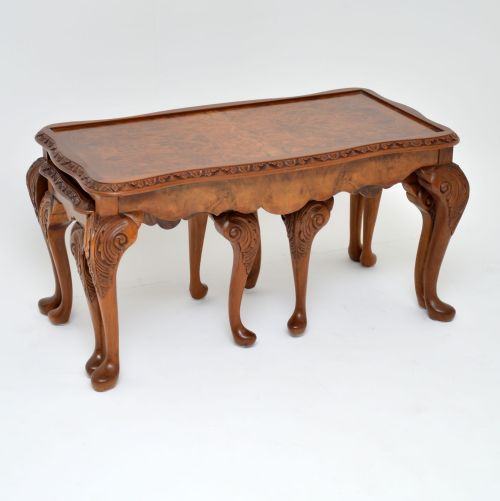 Antique Burr Walnut Nesting Coffee Table / Side Tables