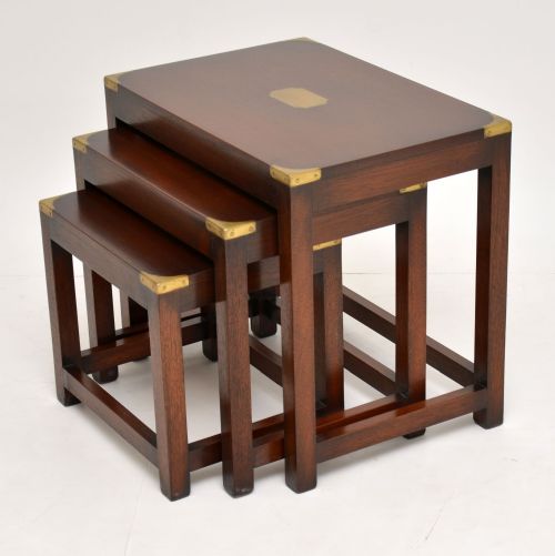 Antique Mahogany Military Campaign Style Nest of Tables

