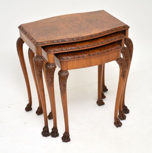 Antique Burr Walnut Nest of 3 Tables