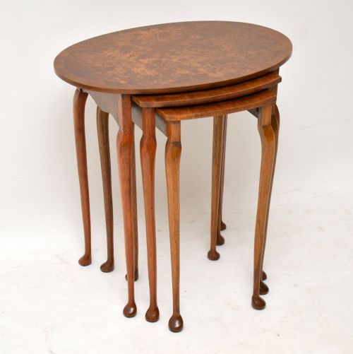 Antique Burr Walnut Oval Nest of 3 Tables
