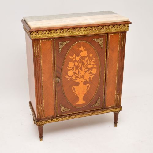Antique French Inlaid Marquetry Marble Top Cabinet