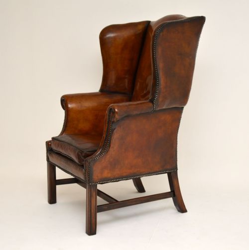 fig 1. Antique Leather & Mahogany Wing Back Armchair