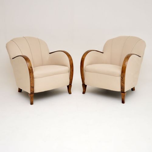 Pair of Swedish Art Deco Satin Birch Armchairs