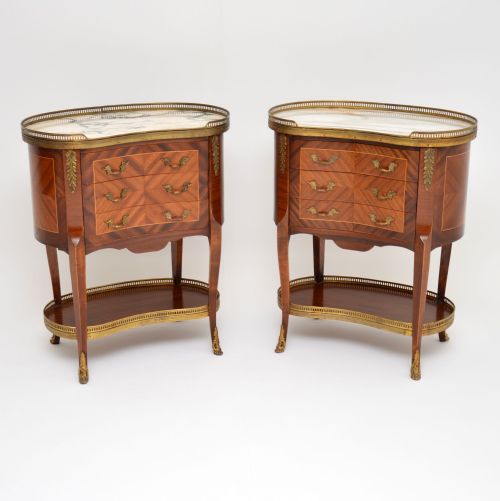 Pair of Antique French Marble Top Kidney Side Chests