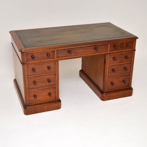 Antique Victorian Mahogany Leather Top Pedestal Desk