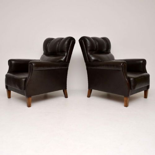 fig 1. Pair of Antique Swedish Leather Armchairs