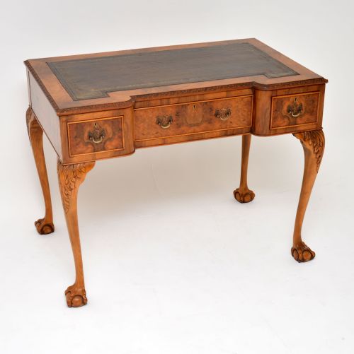 Antique Burr Walnut Leather Top Desk