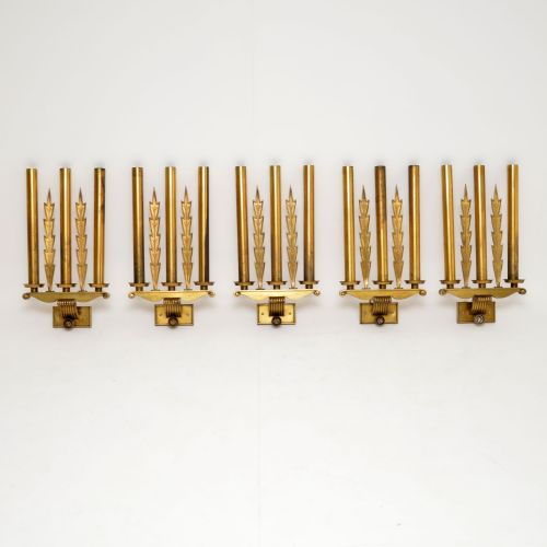 Set of 5 Antique Neo-classical Brass Wall Sconce Lights