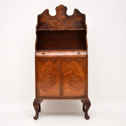 Antique Burr Walnut Open Bookcase Cabinet
