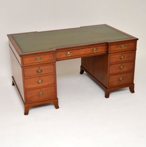 Large Antique Mahogany Leather Top Pedestal Desk