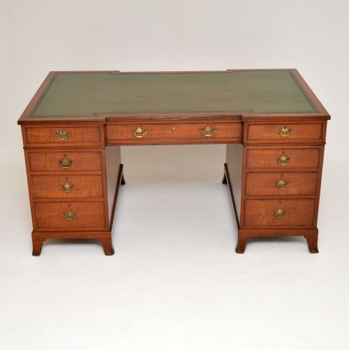 fig 1. Large Antique Mahogany Leather Top Pedestal Desk