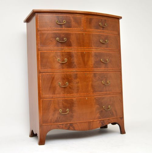 Large Antique Inlaid Mahogany Bow Front Chest of Drawers
