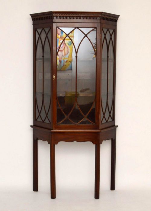 Antique Mahogany Display Cabinet on Stand