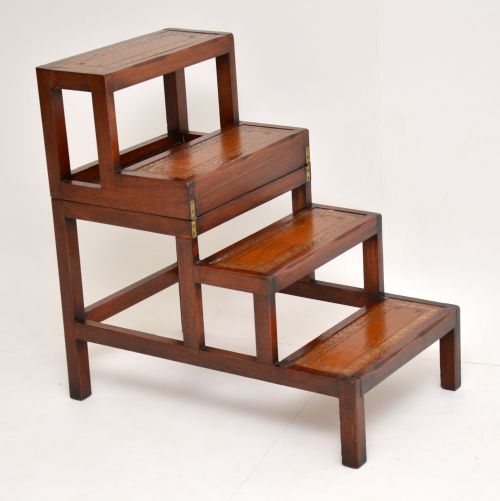 Antique Mahogany & Leather Folding Library Steps