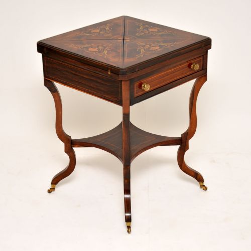 Antique Victorian Inlaid Rosewood Envelope Card Table
