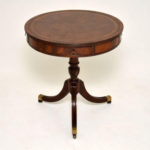 Antique Mahogany Leather Top Revolving Drum Table