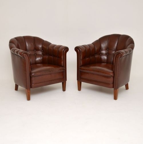 Pair of Antique Swedish Leather Armchairs