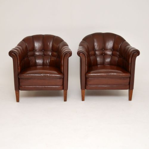 fig 1. Pair of Antique Swedish Leather Armchairs